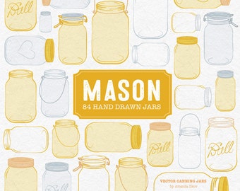Professional Mason Jar Clipart in Sunshine Yellow - Mason Jar Clipart, Glass Jar Clipart, Preserve Jar, Jam Jars, Mason Jars