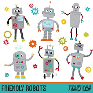 Premium Robots & Gears Clip Art with Vectors - Friendly Robot Clipart, Kids Robots Clipart, Vector Robots, Vector Gears, Gear Clipart, Cogs
