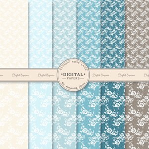 Premium Classic Blue Rose Lace Digital Paper, Lace Digital Papers, Blue Lace, White Lace