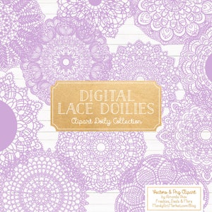 Premium Large Lavender Lace Doily Vectors - Doily Clipart Images, Digital Vector Doilies, Lavender Clipart Doily