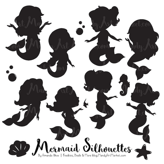 Cute Mermaid Silhouette Clipart Mermaid Silhouettes ...