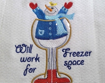 Wineglass snowman embroidery design 4x4 and 5x7 filled and applique cut files included