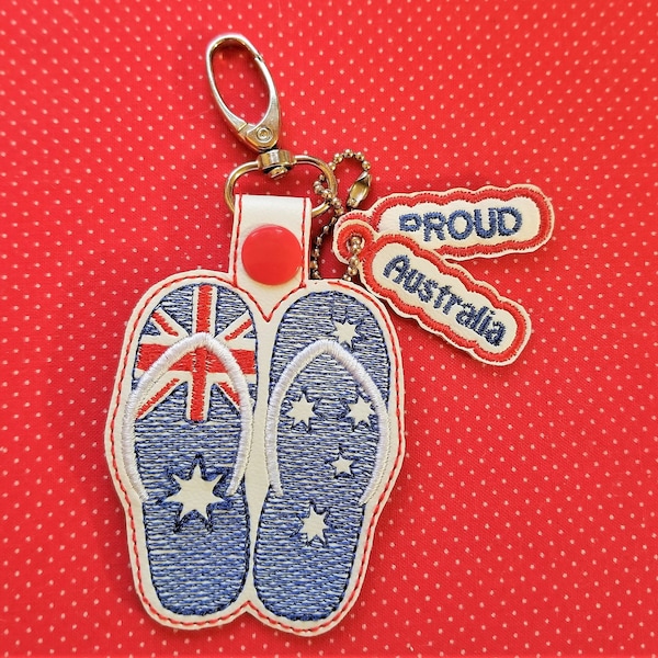 Australia Patriotic flip flops ITH embroidery design.  Charm and 2 fobs included.