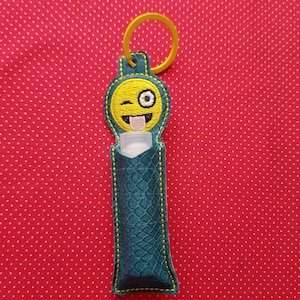 Lip balm-chap stick holder fob embroidery design.  4x4 hoop emoji scrapbuster