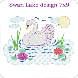 Swan Lake embroidery design.  7x9 Pillow quilt tote t-shirt