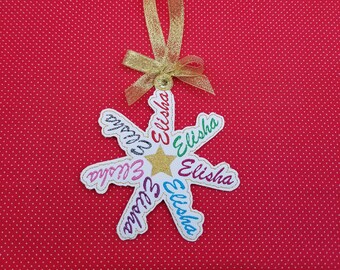 Snowflake Name Ornaments  ith embroidery designs.    Custom name ornies - any name - 4x4
