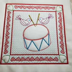 Drummers drumming 6-8&quot; trapunto quilt block embroidery designs.  8 files included  6&quot; and 8&quot; sizes, QAYG ith styles