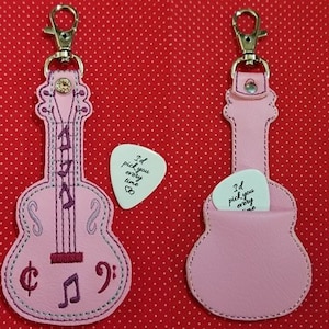 Ukulele pick holder ITH keyfob embroidery design.  4x4 and 5x7