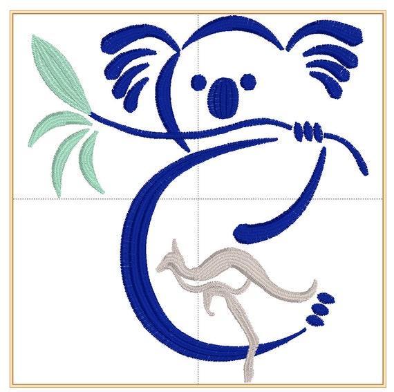 コアラ・ルー オーストラリア 刺繍デザイン カンガルーとコアラ