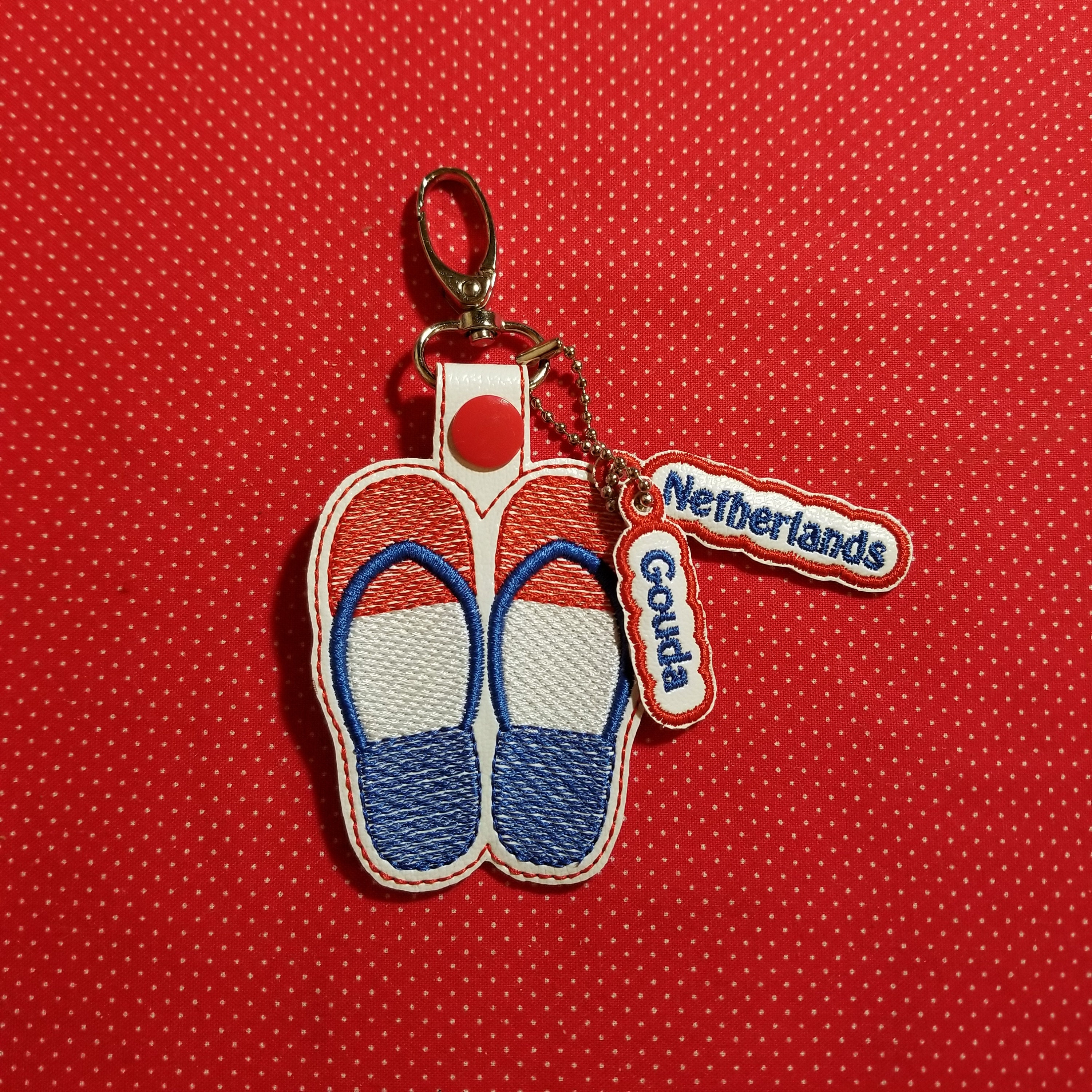 Netherlands Patriotic flip flops ITH embroidery design.  Charm and 2 fobs included
