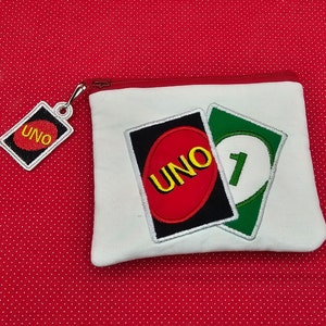 UNO zip bag with UNO charm embroidery designs. 5x6 top zip bag image 1