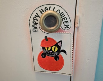 Cat Pumpkin Door Hanger embroidery design.  5x7 in the hoop design