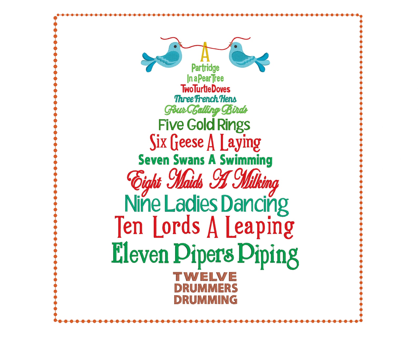 12 Days of Christmas Tree Word Art Embroidery Design. With - Etsy