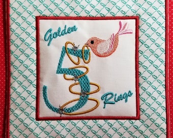 5 Golden Rings embroidery design.  Quilt blocks in 4x4 - 5x5 - 6x6 sizes 12 days of Christmas