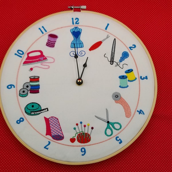 Sewing Notions 9-1/2" hoop clock face embroidery design.  9-1/2" hoop