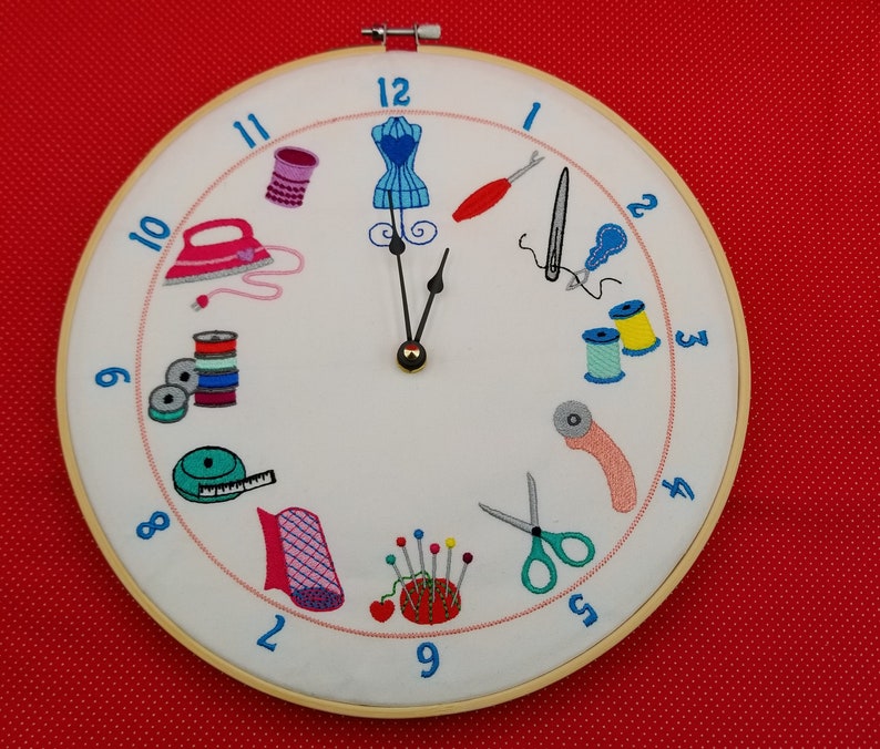 Sewing notions clock face embroidery design 912 hoop  etsy Sewing notions clock face embroidery design 912 hoop  etsy