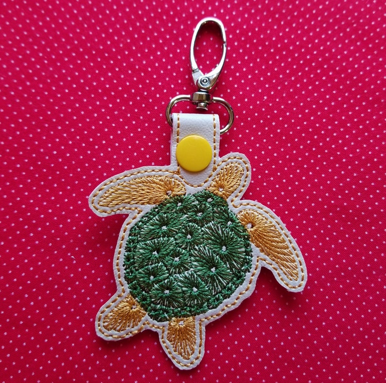 Sea Turtle and endangered charm ITH embroidery design 4x4 fob and snaptab with sea turtle charm image 4