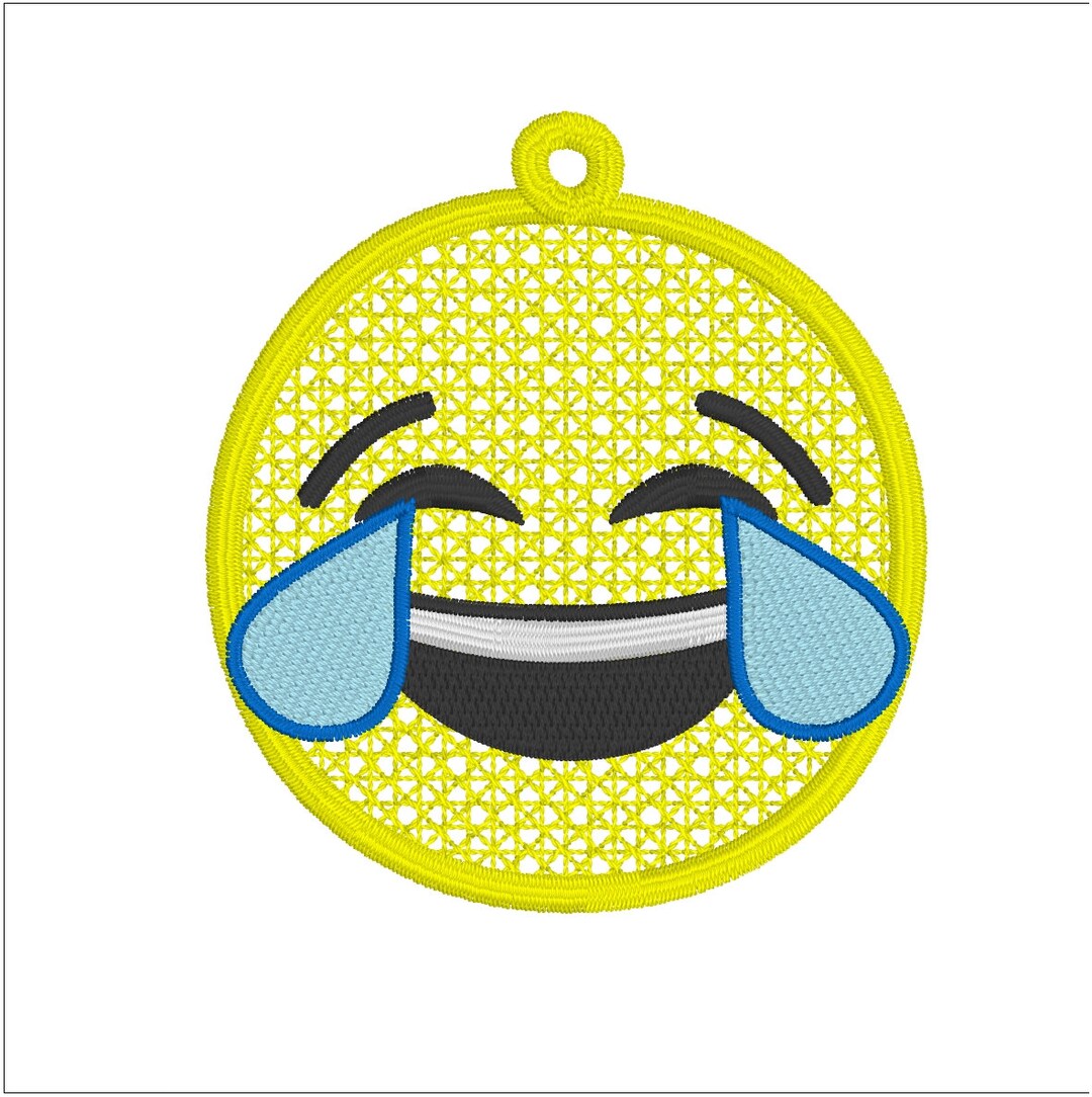 Emoji Freudentränen Stickdatei FSL Anhänger, Taschenanhänger,  Schlüsselanhänger, Lesezeichen, Zipper Pulli