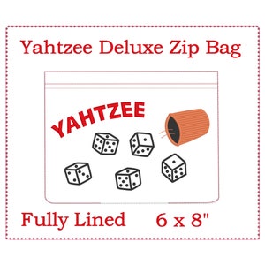 Yahtzee bag, charm embroidery designs. 5x6-1/2 top zip bag image 3