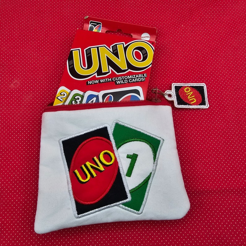 UNO zip bag with UNO charm embroidery designs. 5x6 top zip bag image 2