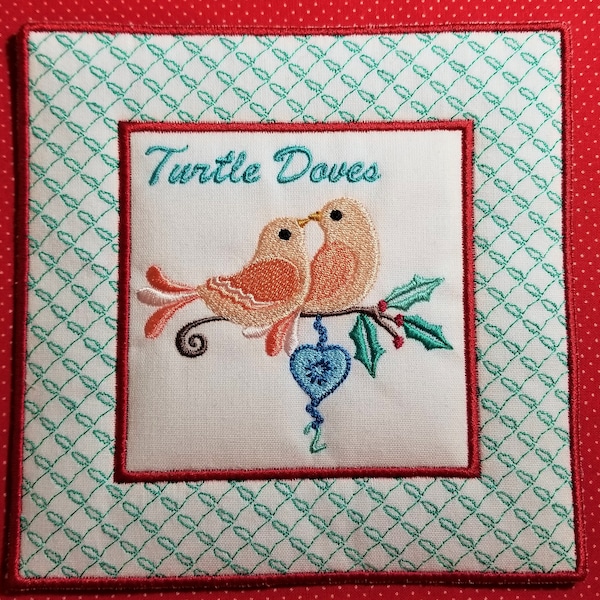 2 Turtle Doves embroidery design.  Quilt blocks in 4x4 - 5x5 - 6x6 sizes