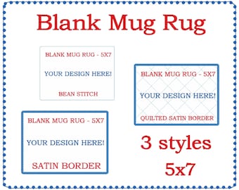 Mug rug blanks embroidery design.  ITH 5x7 - 3 designs