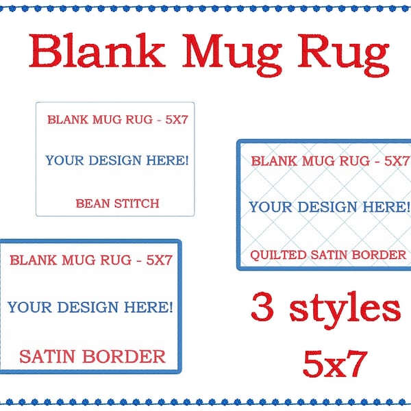 Mug rug blanks embroidery design.  ITH 5x7 - 3 designs