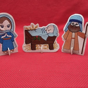 Nativity Baby Jesus Mary and Joseph Patchies little people embroidery design ITH -  2 sizes