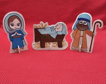 Nativity Baby Jesus Mary and Joseph Patchies little people embroidery design ITH -  2 sizes