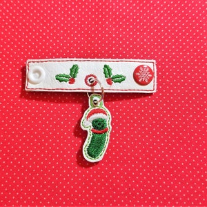 Pickle charm embroidery design. ITH design for bag tags, earrings, wine glass charms image 2