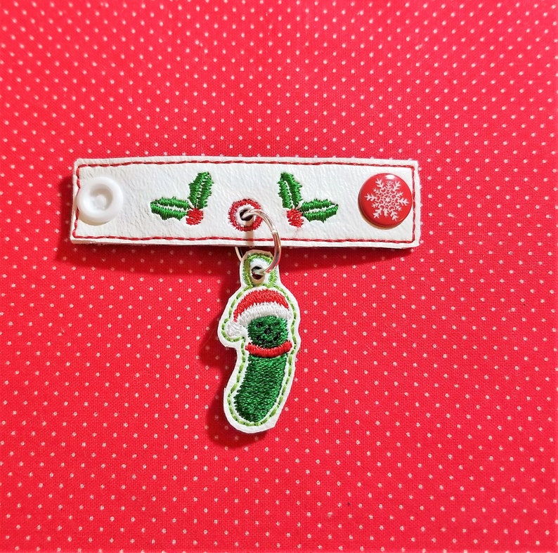Pickle charm embroidery design. ITH design for bag tags, earrings, wine glass charms image 2
