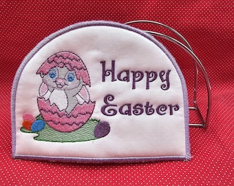 Happy Easter bunny Napkin Holder Cover embroidery design.  5x7 in the hoop design