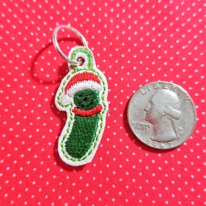 Pickle charm embroidery design. ITH design for bag tags, earrings, wine glass charms image 1
