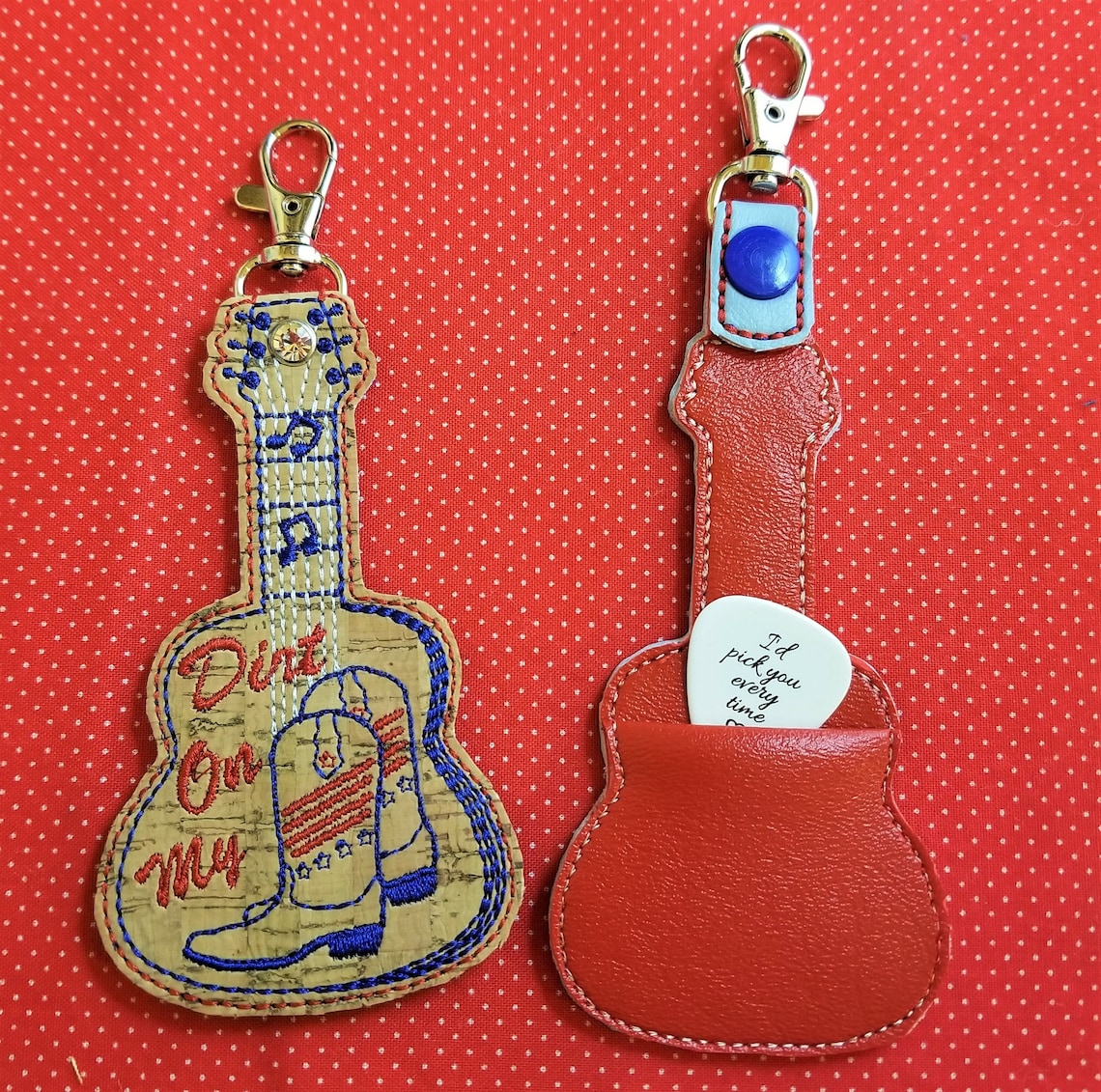 Guitar Pick Holder Embroidery Design Pocket in Back for Guitar Etsy