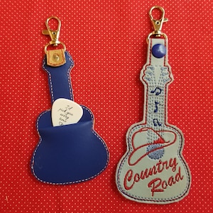 Country Road Guitar pick holder acoustic embroidery design with pocket 5 styles add your own words