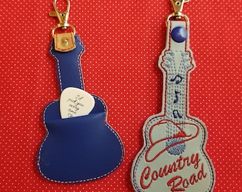 Country Road Guitar pick holder acoustic embroidery design with pocket 5 styles add your own words
