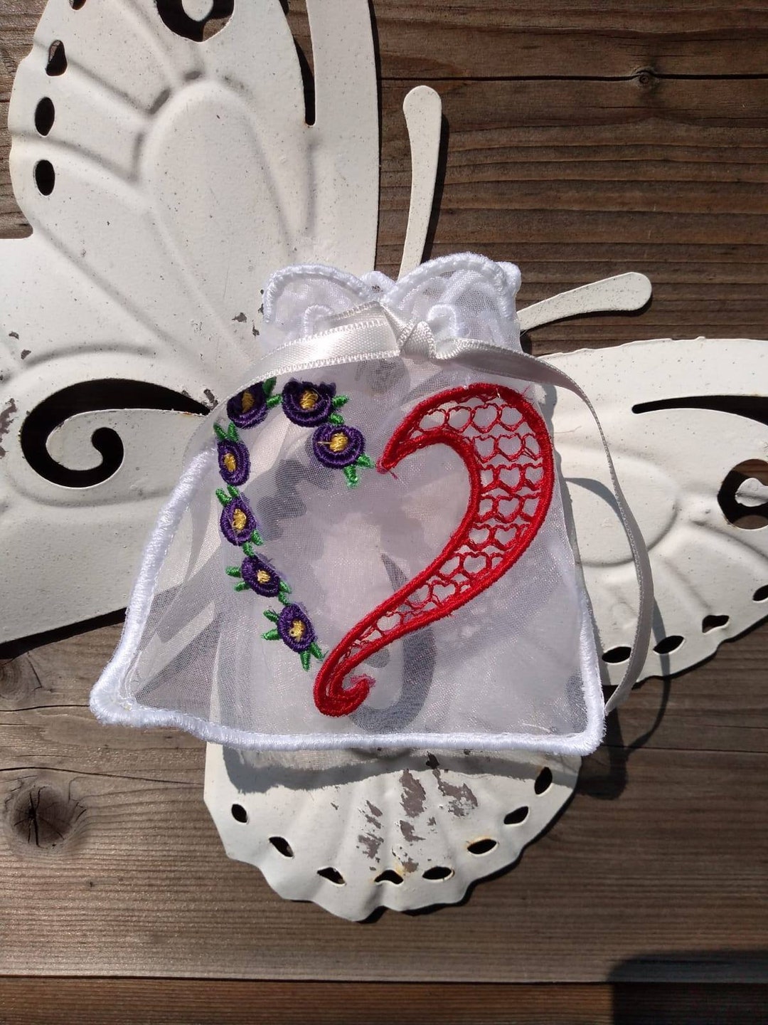 Hearts Organza Gift Bag in the Hoop Embroidery Design 4x4. ITH Etsy