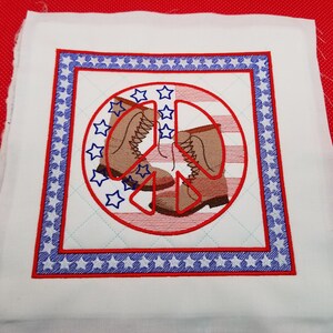 Patriotic Peace-boots quilt block embroidery design.  4 sizes.  4-5-6-8 inch