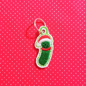 Pickle charm embroidery design. ITH design for bag tags, earrings, wine glass charms image 3