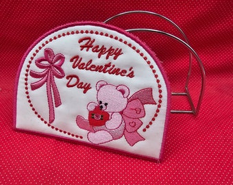 Happy Valentine's day Napkin Holder Cover embroidery design.  5x7 in the hoop design