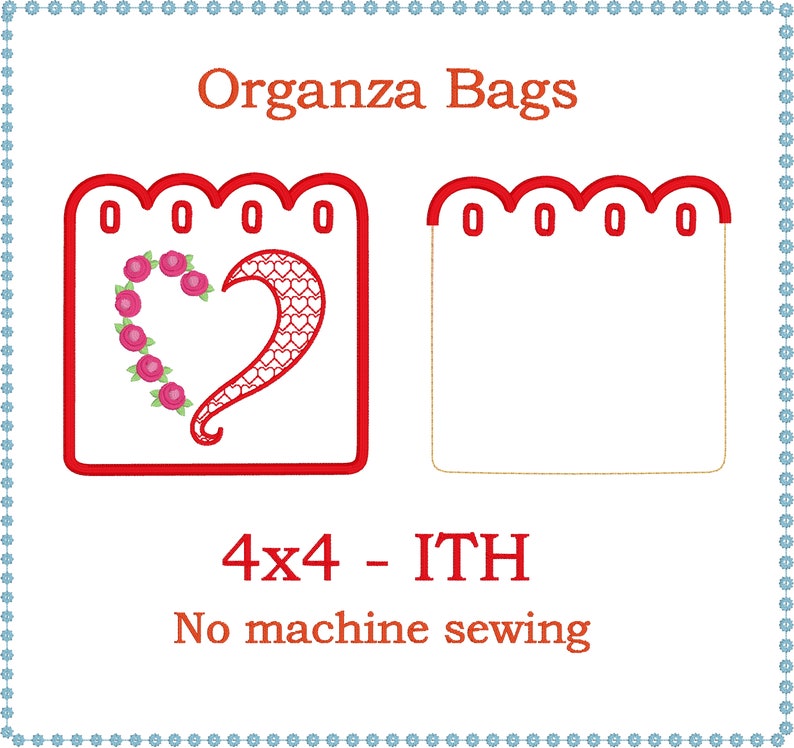 Hearts Organza Gift Bag in the Hoop Embroidery Design 4x4. ITH Etsy