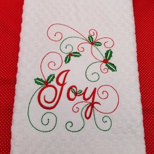Joy holly ivy COMPLETE set embroidery designs.  Towel, topper and snap tabs 4x4 and 5x7 hoops w knockdown and without knockdown