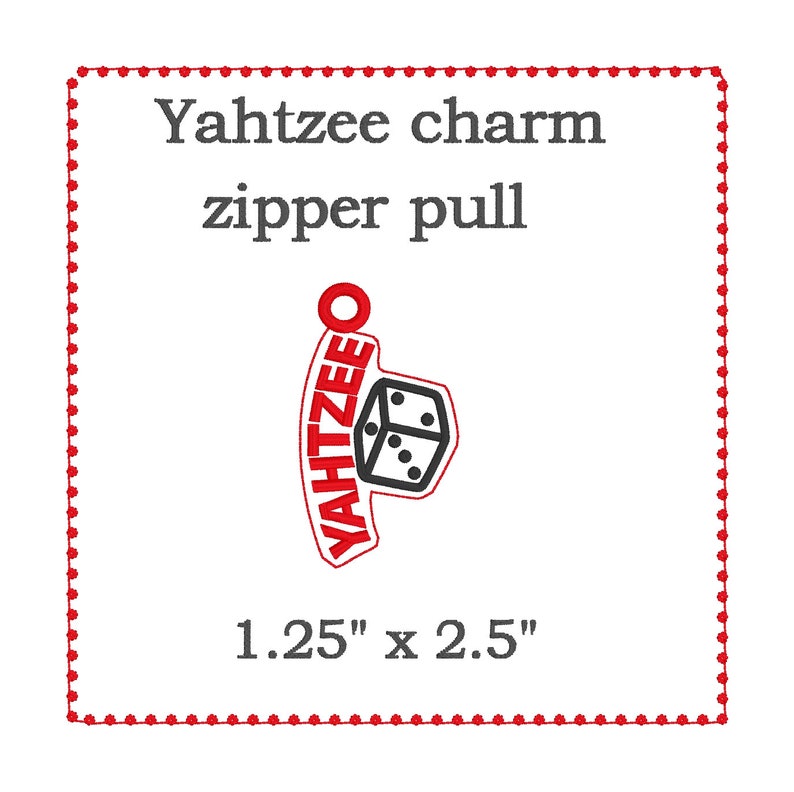 Yahtzee bag, charm embroidery designs. 5x6-1/2 top zip bag image 2