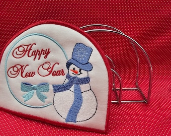 Happy New Year Napkin Holder Cover embroidery design.  5x7 in the hoop design