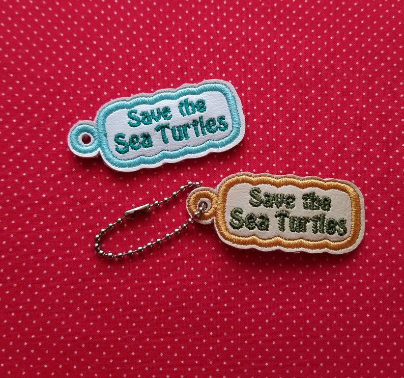 Sea Turtle and endangered charm ITH embroidery design 4x4 fob and snaptab with sea turtle charm image 3