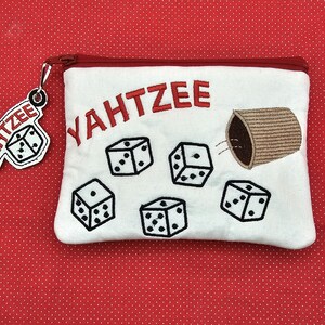 Yahtzee bag, charm embroidery designs. 5x6-1/2 top zip bag image 1