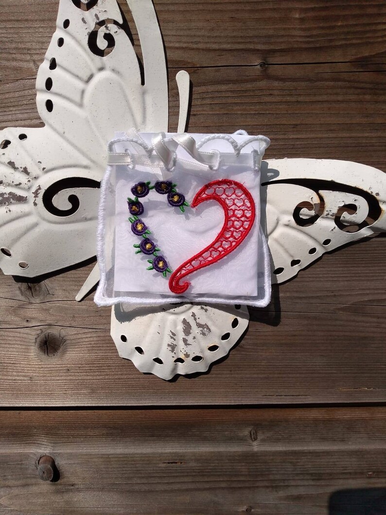 Hearts Organza Gift Bag in the Hoop Embroidery Design 4x4. ITH Etsy