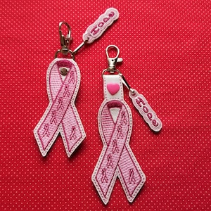 Cancer awareness ribbon fob embroidery design with Hope charm 4x4 and 5x7 done in the hoop