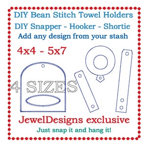 DIY Towel Holders Bean stitch embroidery design with Snapper-Hooker-Shortie DIY 4x4 and 5x7