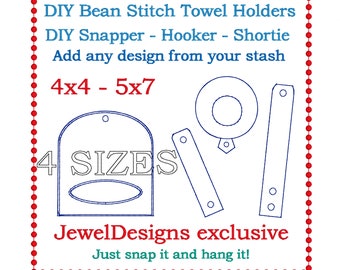 DIY Towel Holders Bean stitch embroidery design with Snapper-Hooker-Shortie DIY 4x4 and 5x7